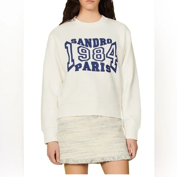 Sandro White Sweatshirt with Navy Print - Picture 6 of 6